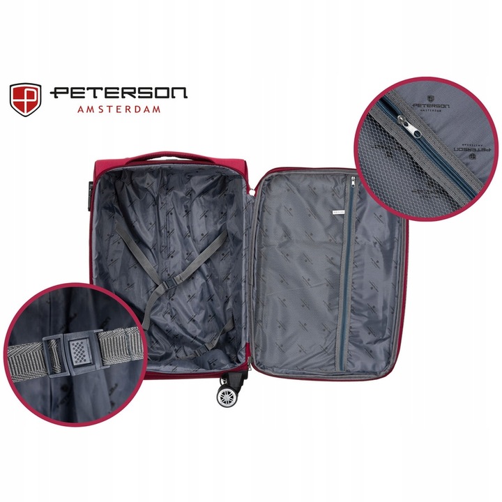 Duża walizka z wytrzymałej tkaniny poliestrowej w czerwono-niebieskim kolor