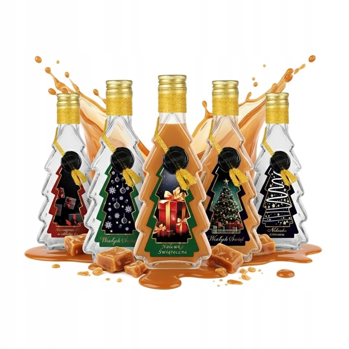 5x Butelki CHOINKA 250ml ZDOBIONA ŚWIĄTECZNA butelki na święta prezent