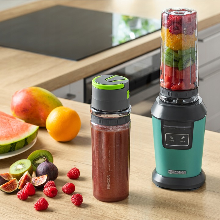 Blender kielichowy do smoothie 800W 2x0,6L turkus tritan Sencor SBL 7171GR