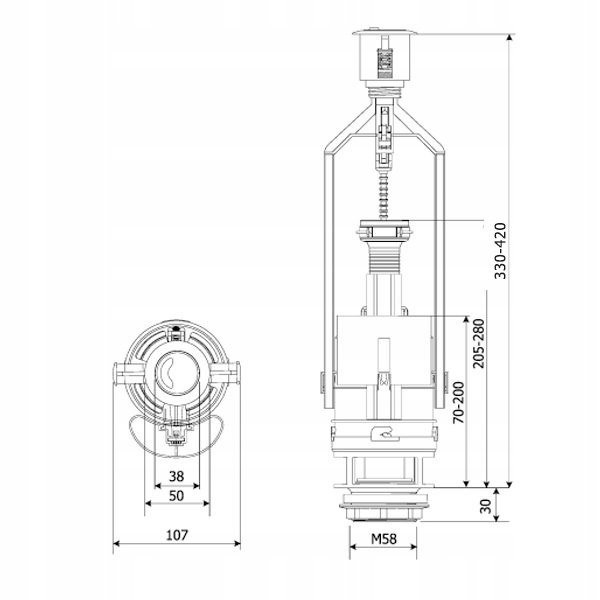ZAWÓR SPUSTOWY SPŁUCZKI KK-POL 3/6 LITRA KOMPAKT DWUFUNKCYJNY WC