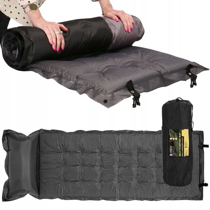 MATA SAMOPOMPUJĄCA KARIMATA TURYSTYCZNA Z PODUSZKĄ 180 cm DMUCHANA GRUBA