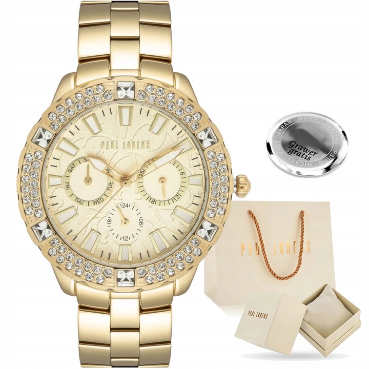 Zegarek damski Paul Lorens NAOMI ZŁOTY elegancki CYRKONIE data box +GRAWER