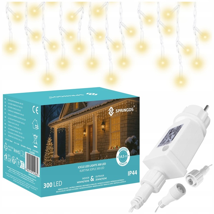 ŚWIATEŁKA LAMPKI LED ZEWNĘTRZNE CHOINKOWE BIAŁE CIEPŁE +FLASH 500LED 27,5