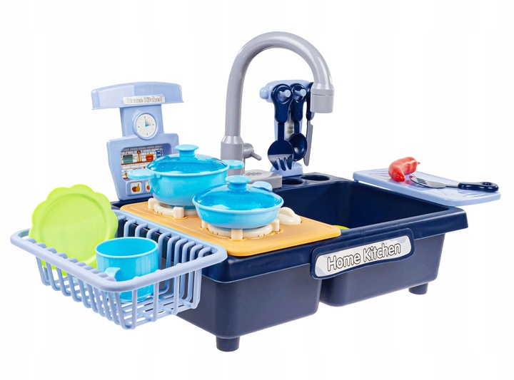 KUCHNIA ZLEW Z WODĄ DLA DZIECI KRAN NA BATERIE PALNIKI AKCESORIA WARZYWA