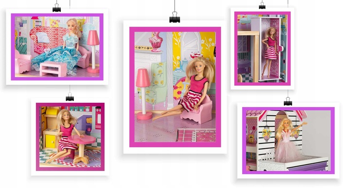 XXL DUŻY DREWNIANY RÓŻOWY DOMEK DLA LALEK MEBLE WINDA AKCESORIA LED