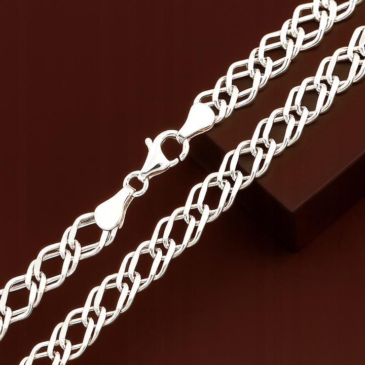 ŁAŃCUSZEK SREBRNY PODWÓJNA PANCERKA 4mm ROMBO MĘSKI 50cm RODOWANY GRUBY 925