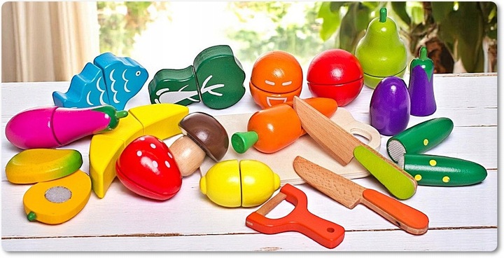 Drewniane Owoce i Warzywa Do Krojenia na Rzep Deska Nóż Zestaw XXL 17 el