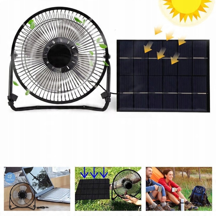 WENTYLATOR + PANEL SOLARNY SŁONECZNY 5W 6V Do kemping