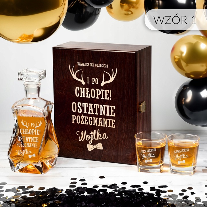 PREZENT NA WIECZÓR KAWALERSKI KARAFKA Z GRAWEREM SZKLANKI DO WHISKY GRAWER