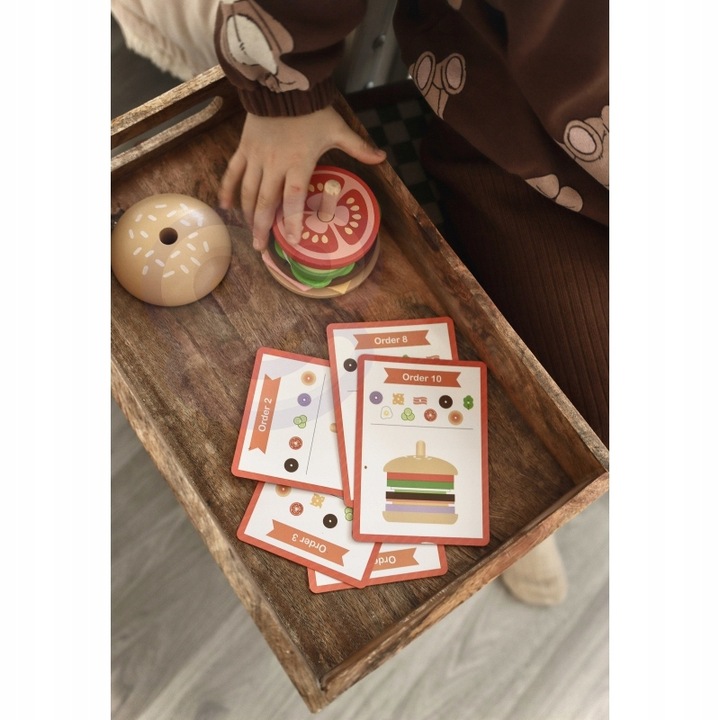 WOOPIE GREEN Drewniany Burger Układanka Klocki Kanapka Karty Klocki 15