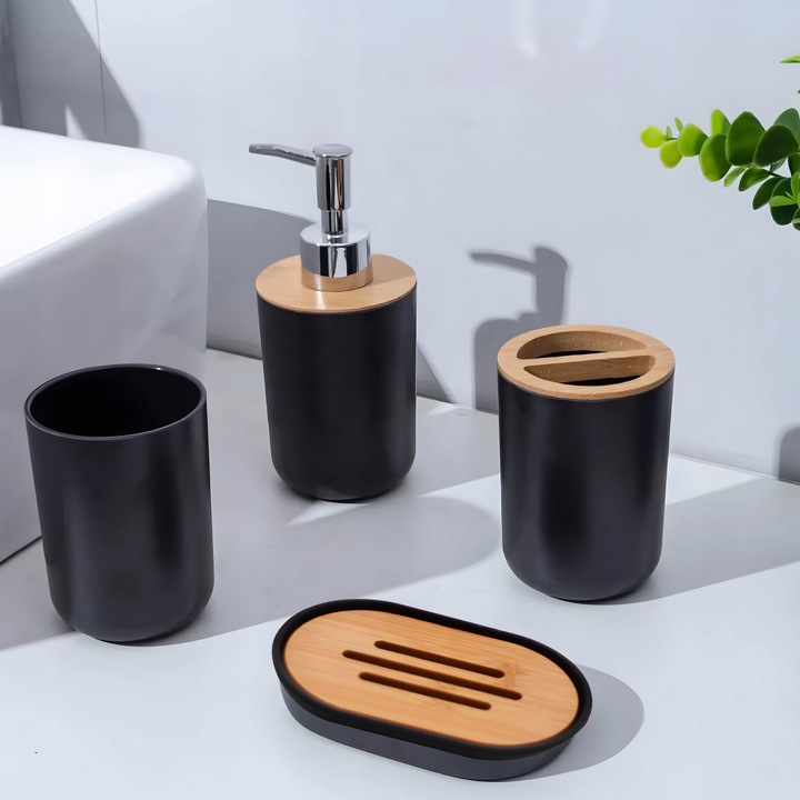ZESTAW ŁAZIENKOWY 6 ELEMENTÓW AKCESORIA DO WC KOSZ DOZOWNIK CZARNY KOMPLET