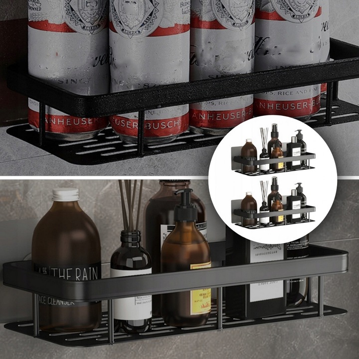 ZESTAW 2 SZT PÓŁKA ŁAZIENKOWA WISZĄCA METALOWA SAMOPRZYLEPNA CZARNA LOFT