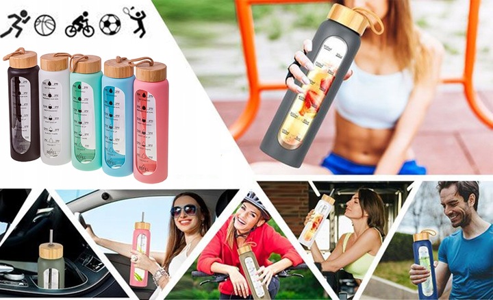 BIDON BUTELKA SZKLANA SZCZELNA NA WODĘ KUBEK POJEMNIK NA NAPÓJ SHAKER 1L