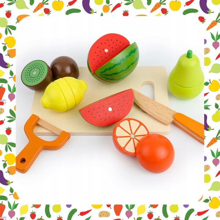DREWNIANE WARZYWA OWOCE DO KROJENIA NA MAGNES DLA DZIECI ZESTAW XXL