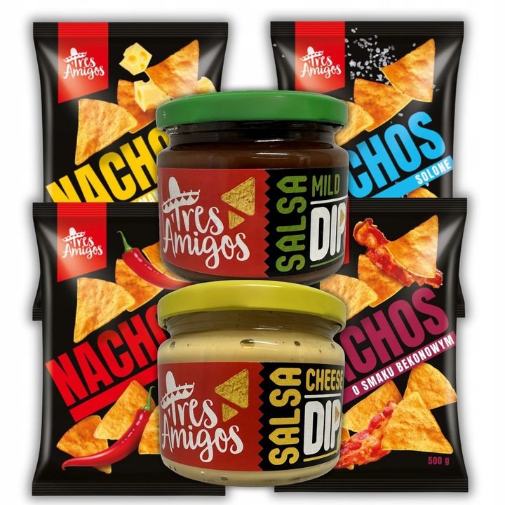 NACHOSY SEROWE BEKONOWE SOLONE PAPRYKOWE SALSA DIP SOS SEROWY POMIDOROWY