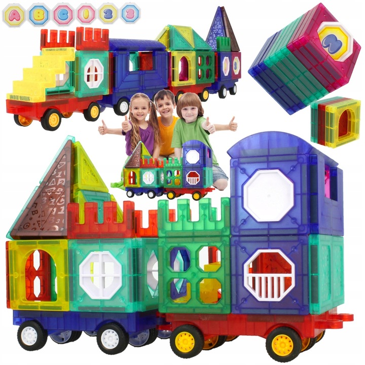 KLOCKI MAGNETYCZNE 3D Edukacyjne DUŻE PANELE Konstrukcyjne ZESTAW 72 el.