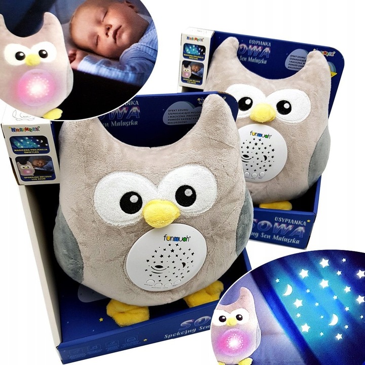 Sowa przytulanka z pozytywka projektorem MIŚ Projektor kołysanki USYPIACZ