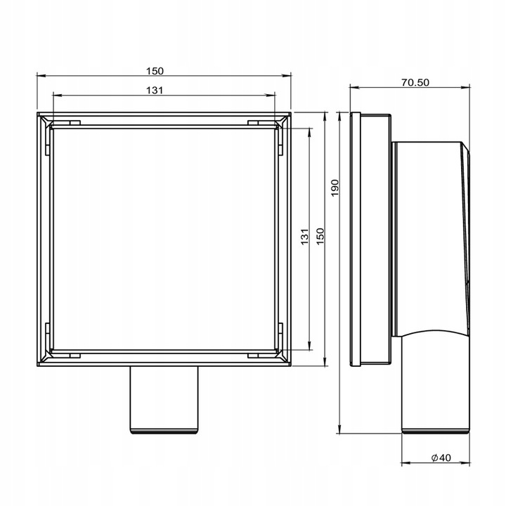 ODPŁYW LINIOWY KWADRATOWY 15x15 CM INOX OBROTOWY NISKI SYFON 360 DL07 FIX