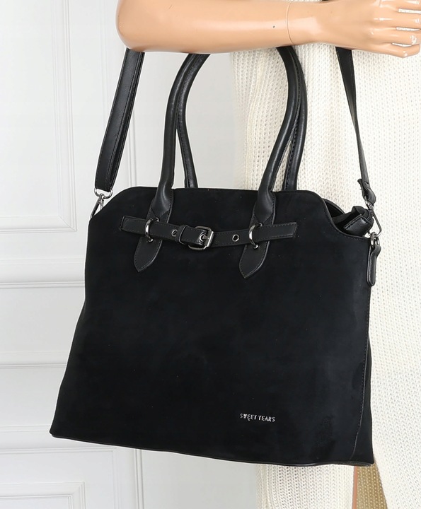 Torebka damska zamsz kuferek elegancka do pracy włoska marka 2947 Czarna