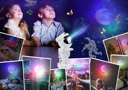 Lampka nocna GŁOŚNIK DO USYPIANIA Bluetooth ASTRONAUTA Projektor gwiazd