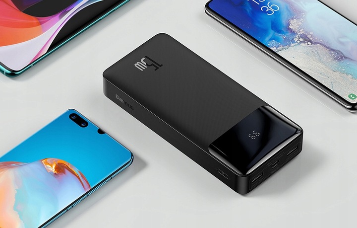 BASEUS UNIWERSALNY POWER BANK 20000MAH 2X USB USB-C QC 15W KABEL MICRO USB