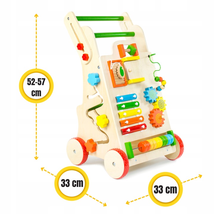 Prezent na roczek jeździk pchacz drewniany chodzik tablica manipulacyjna