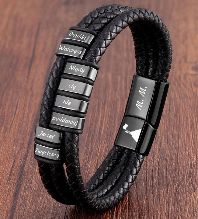 Bransoletka skórzana IMIONA daty z GRAWEREM 316L
