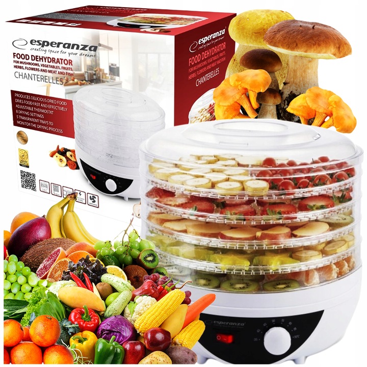 DUŻA MOCNA SUSZARKA DO GRZYBÓW OWOCÓW WARZYW ZIÓŁ 250W 5-SIT 8-PROGRAMÓW