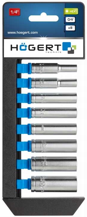 HOGERT HT1A886 ZESTAW NASADEK DŁUGICH 1/4'' NASADKI DŁUGIE 8szt. 5.5mm-13mm