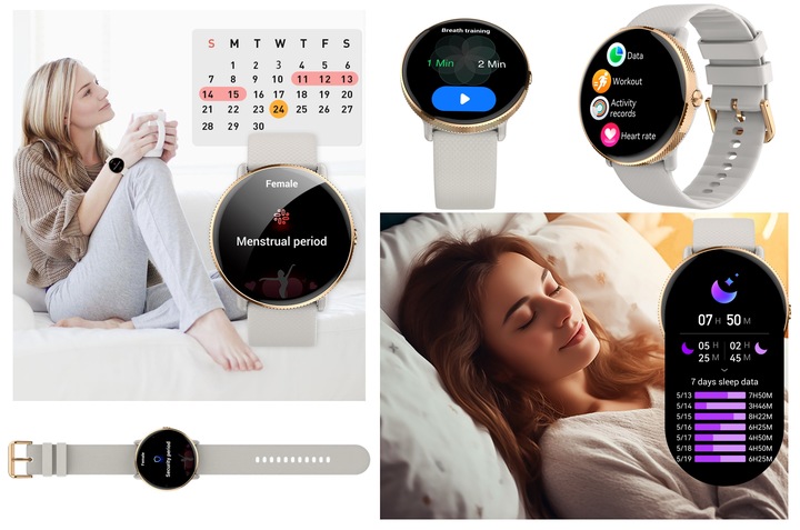 SMARTWATCH DAMSKI AMOLED FUNKCJA ROZMOWY SMS CIŚNIENIOMIERZ POMIAR TĘTNA
