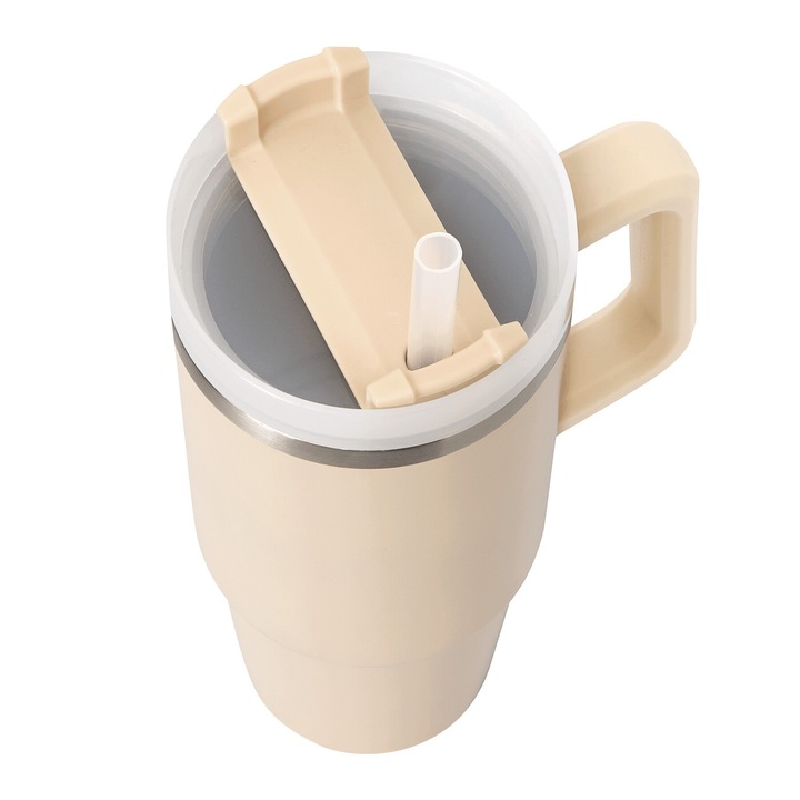 KUBEK TERMICZNY z Uchwytem i Słomką SZCZELNY 900 ml do AUTA STAL Nierdzewna