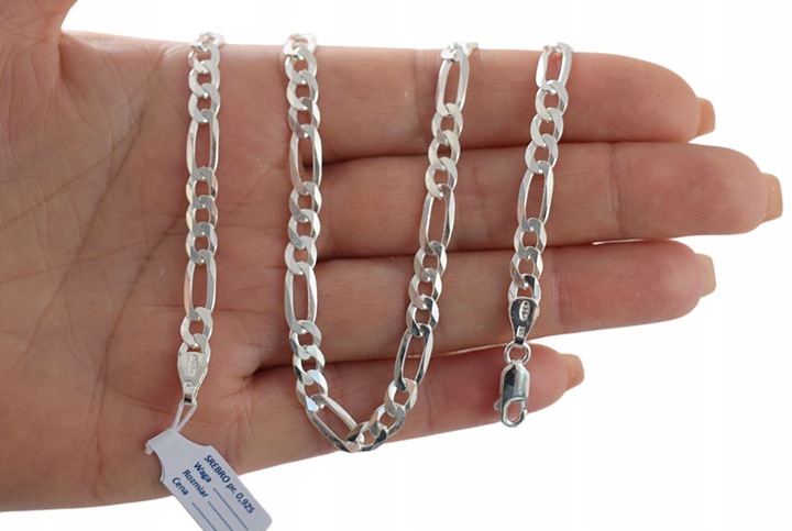 Łańcuszek Srebrny Męski Figaro Pełny Diamentowany 925 Gruby Stylowy 5,50 mm