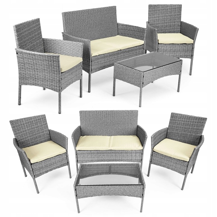 Komplet mebli ogrodowych z technorattanu ławka stolik krzesła szary MG