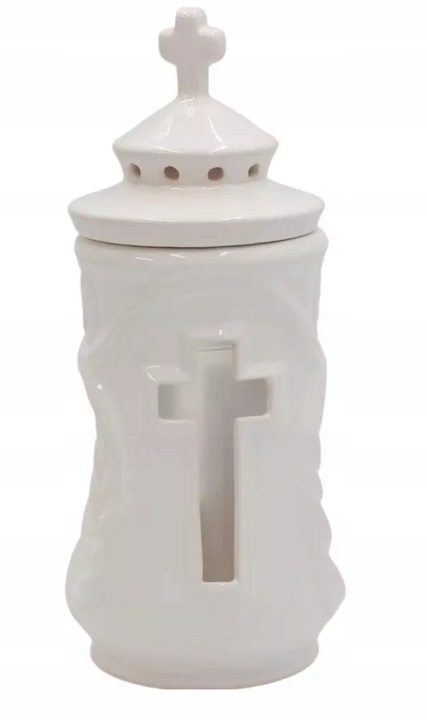 Znicz ceramiczny kapliczka biały 32cm z lampką led