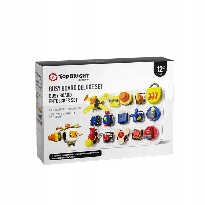 Tablica manipulacyjna z kostką i doczepianymi elementami 12 mies.+ TOPBRIGH