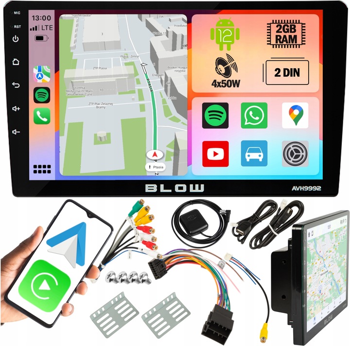 RADIO SAMOCHODOWE ANDROID BLUETOOTH 2 DIN 9 CALI GPS CARPLAY MIRROR LINK