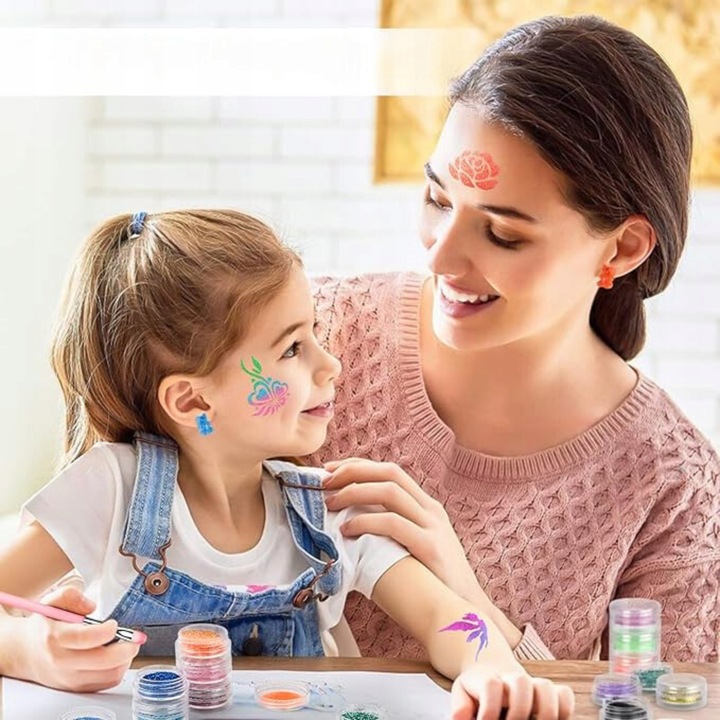 ZESTAW DO ROBIENIA TATUAŻY BROKATOWYCH SZABLONY ZMYWALNE BROKATY DLA DZIECI