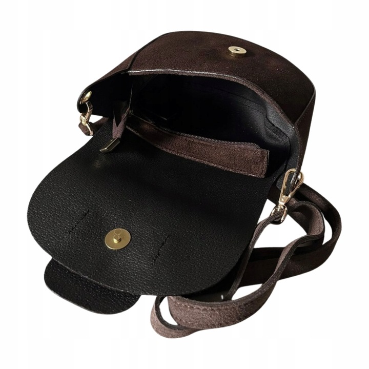 Czekoladowa torebka zamszowa podkówka brązowa włoska listonoszka zamszowa