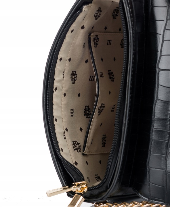 Monnari Torebka Kuferek Listonoszka Czarny Kroko Łódka Czarna PREMIUM