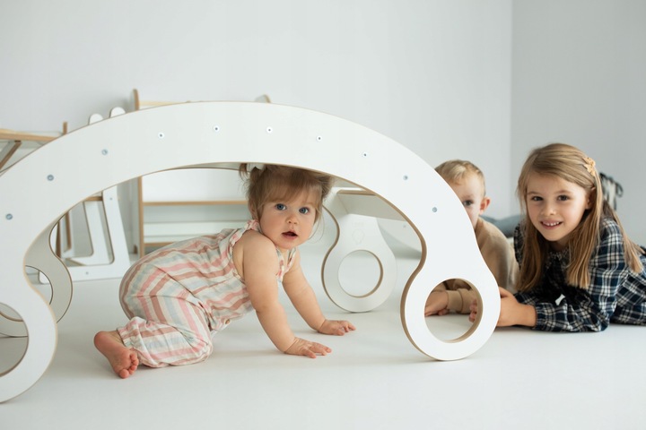 Bujak Montessori DREWNIANY XL +Poduszka Beżowa +Zjeżdżalnia +Ścianka ZESTAW