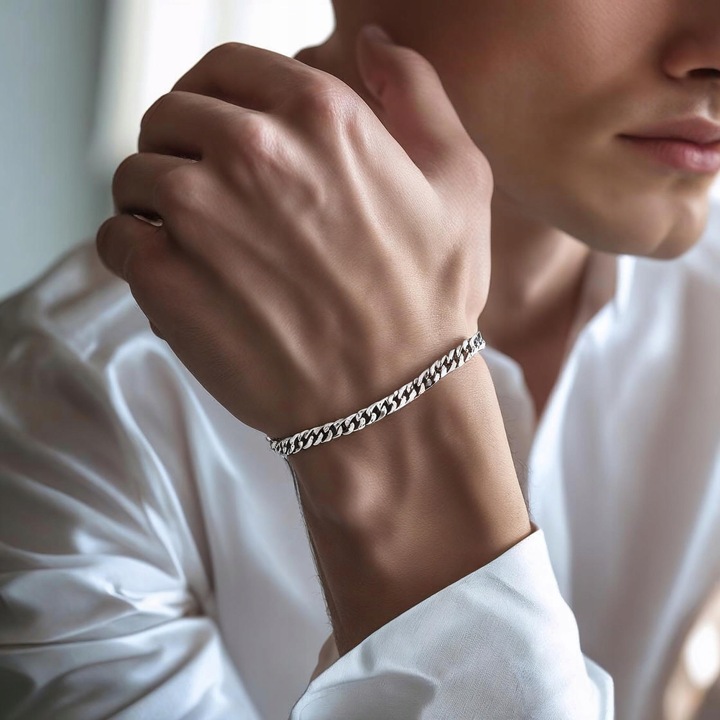 SREBRNA BRANSOLETKA MĘSKA SREBRO 925 DIAMENTOWANA PANCERKA NA PREZENT PEŁNA