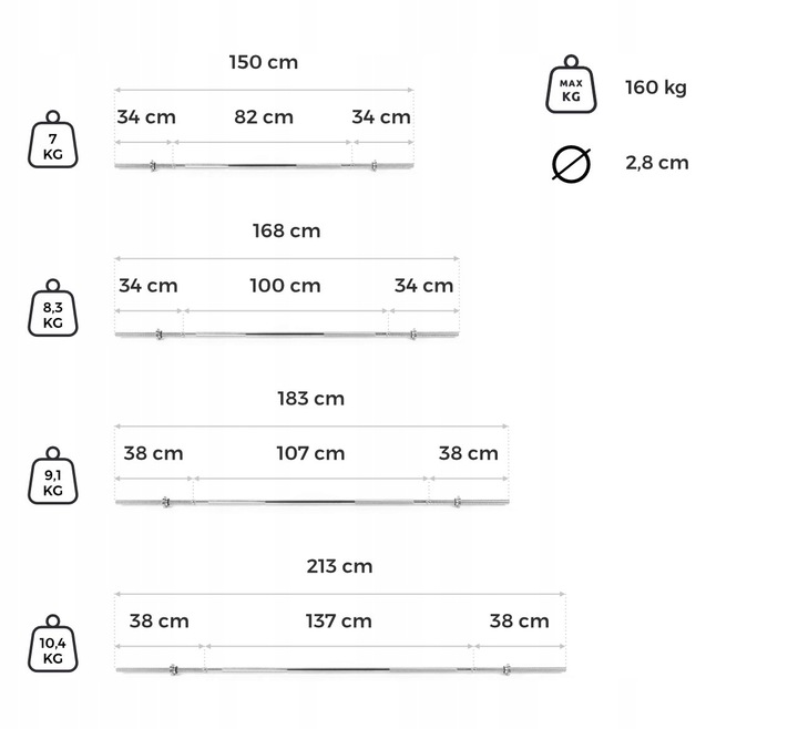 Gryf prosty gwintowany 213cm+zaciski Spokey