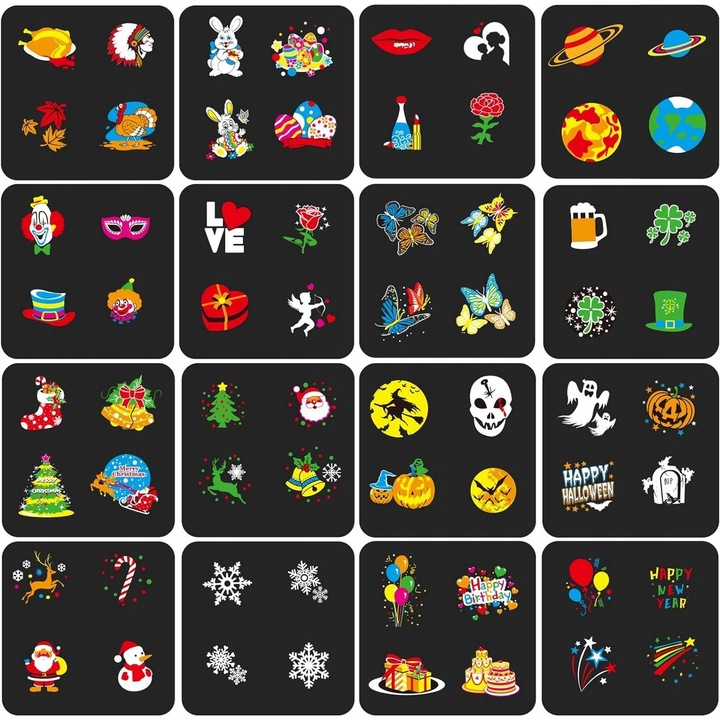 ŚWIĄTECZNY PROJEKTOR LED LASEROWY 16 slajdów 64 MOTYWÓW z pilotem