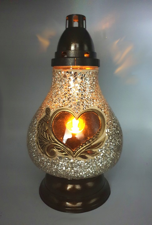 Znicz Lampion Karafka Mirror Złoty Serce Witraż
