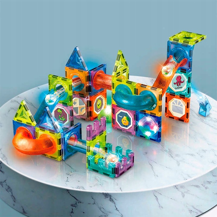 Klocki Magnetyczne Święcący Tor Kulkowy 110 Elementów Kulodrom Zestaw