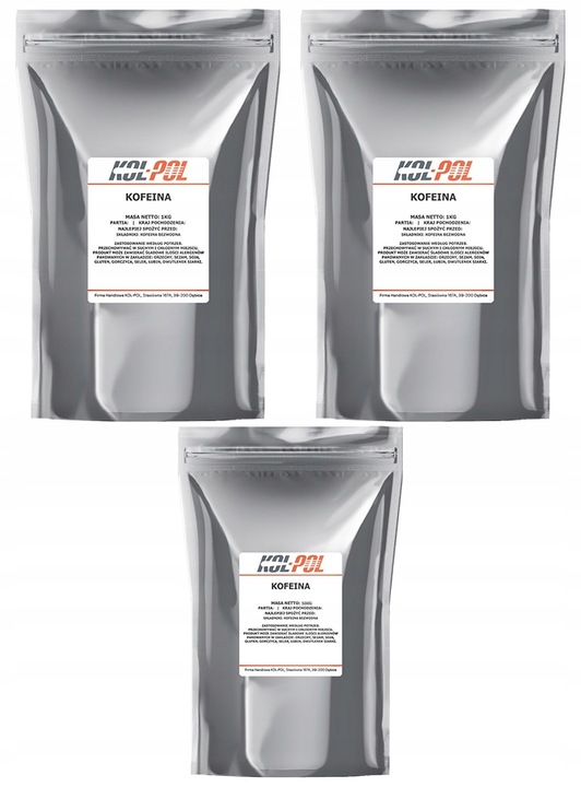 Kofeina Bezwodna 2,5kg Czysta energia w proszku biała wysoka jakość Kol-Pol