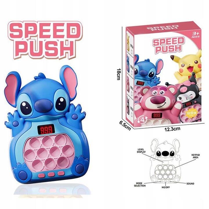 POP IT ZRĘCZNOŚCIOWA GRA ELEKTRYCZNA KONSOLA LILO STICH POPIT+ BRELOK 3D