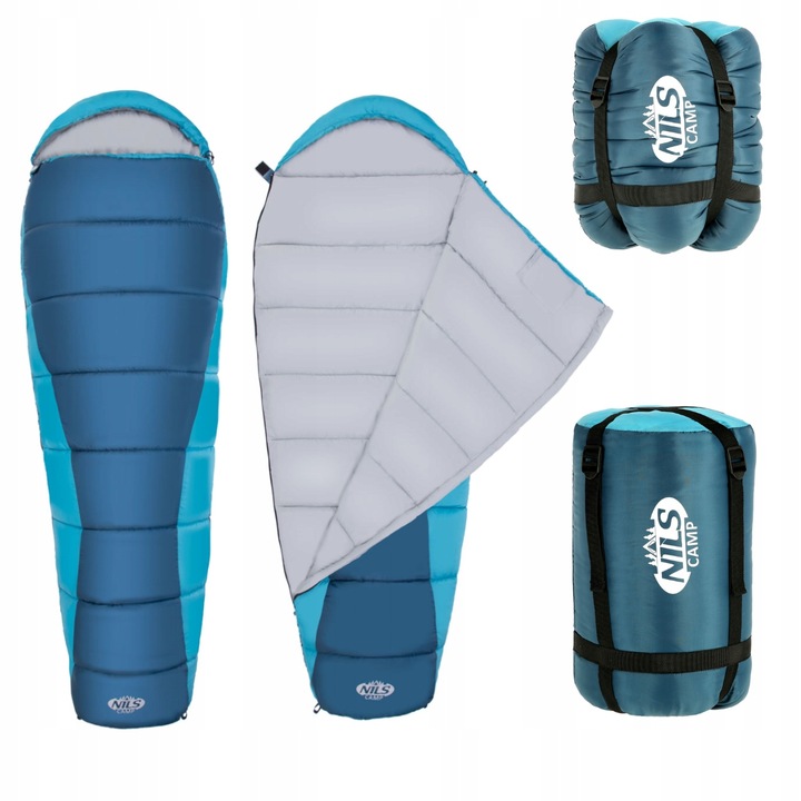 ŚPIWÓR TURYSTYCZNY MUMIA Z KAPTUREM DUŻY CIEPŁY LEKKI POD NAMIOT 220cm