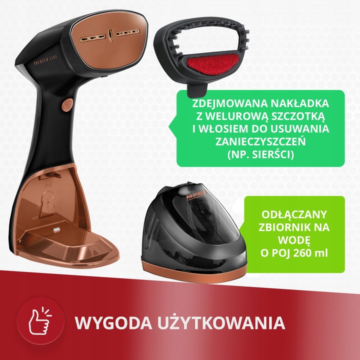 Parownica do ubrań żelazko parowe duża moc 2000W czarna MPM MZP-03