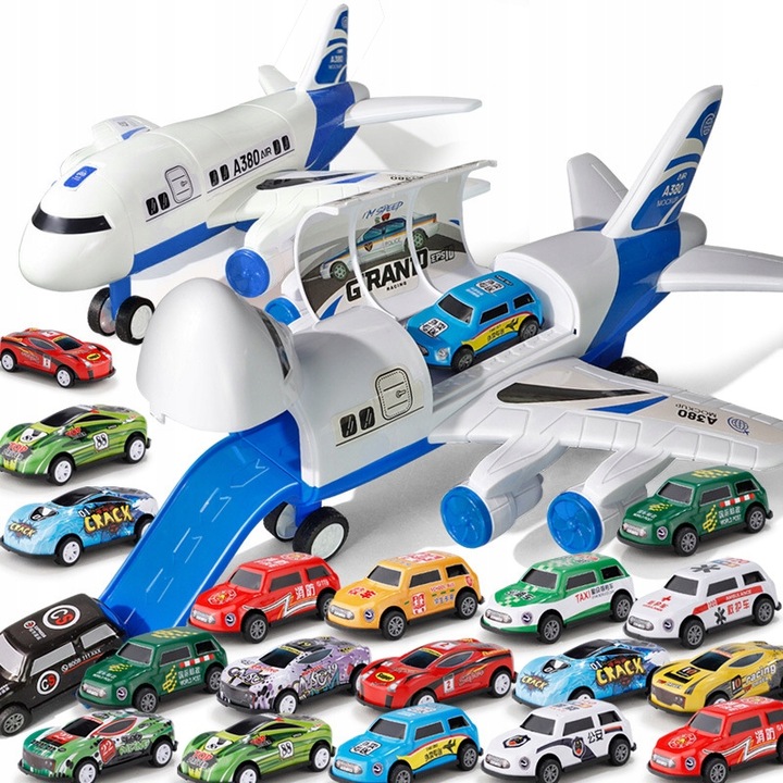 SAMOLOT Z 18 SAMOCHODAMI dla dzieci zabawki o tematyce policyjnej